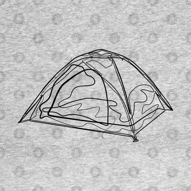 Tent Camping - One Line Drawing by Teeladen